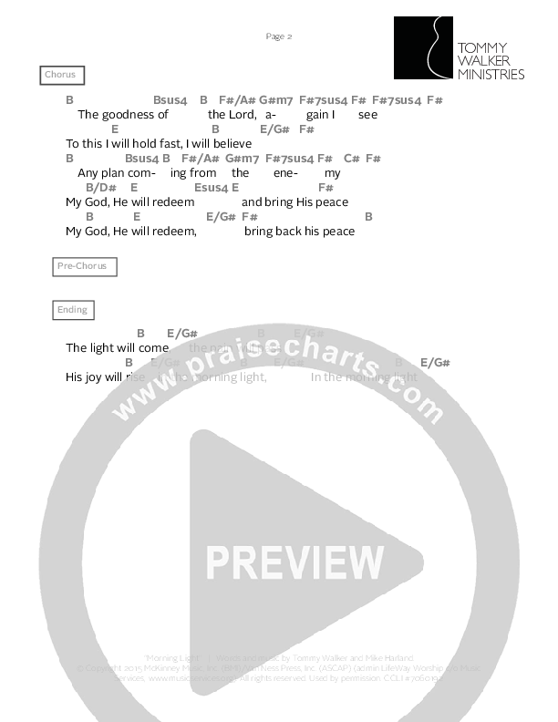 Morning Light Chords & Lyrics (Tommy Walker)