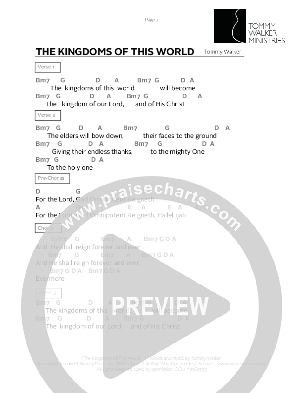 The Kingdoms Of This World Chords & Lyrics (Tommy Walker)
