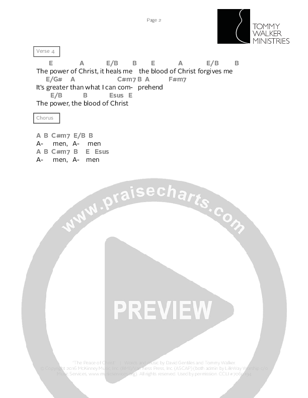 The Peace Of Christ Chord Chart (Tommy Walker)