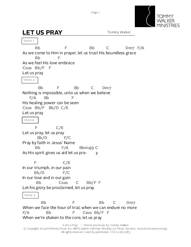 Let Us Pray Chord Chart (Tommy Walker)
