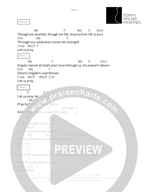 Let Us Pray Chord Chart (Tommy Walker)