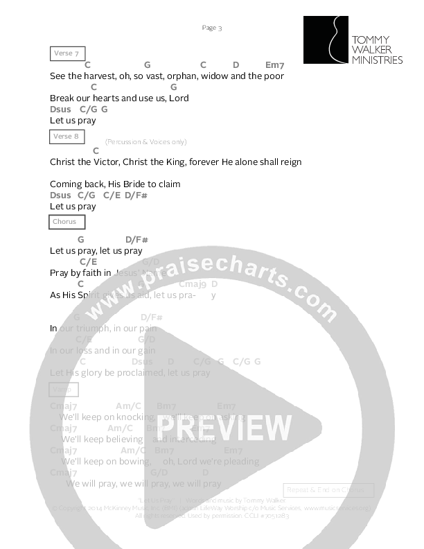 Let Us Pray Chord Chart (Tommy Walker)