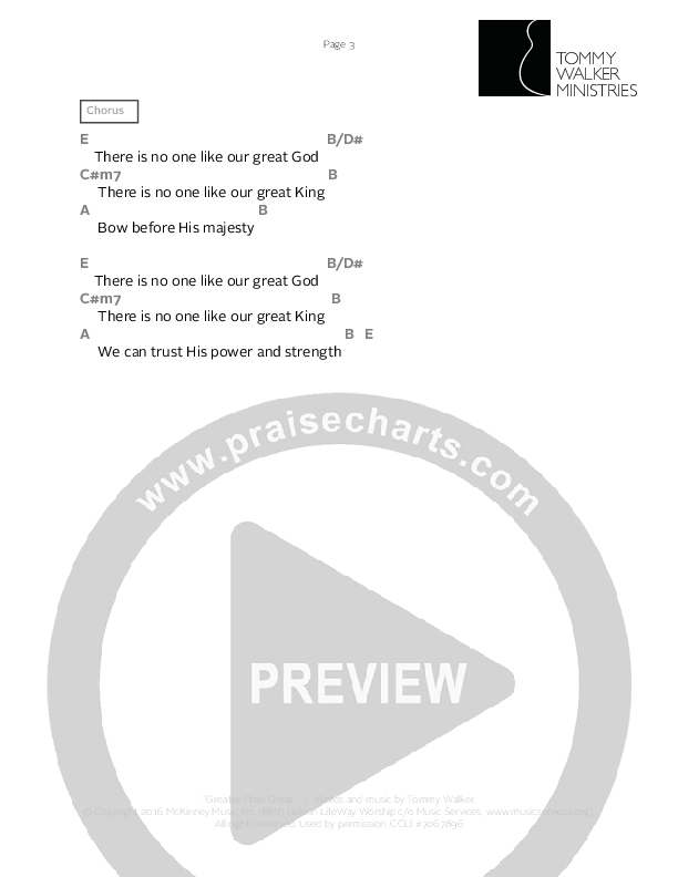 Greater Than Great Chord Chart (Tommy Walker)