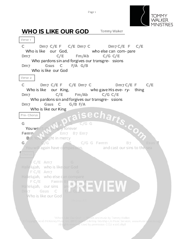 Who Is Like Our God Chords & Lyrics (Tommy Walker)