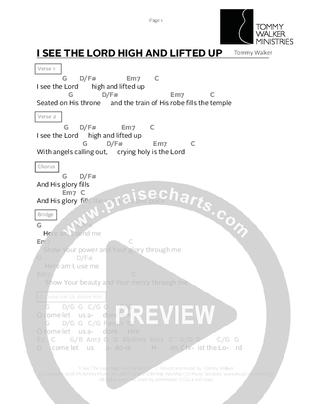 I See The Lord High And Lifted Up Chord Chart (Tommy Walker)