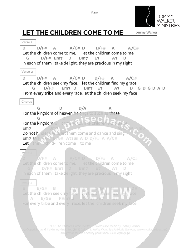 Let The Children Come To Me Chords & Lyrics (Tommy Walker)