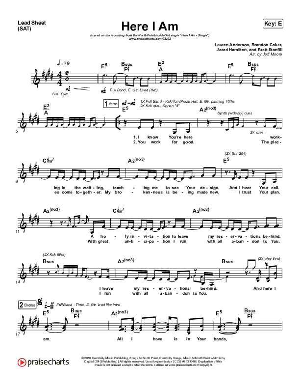 Here I Am Lead Sheet (SAT) (North Point Worship / Kaycee Hines)