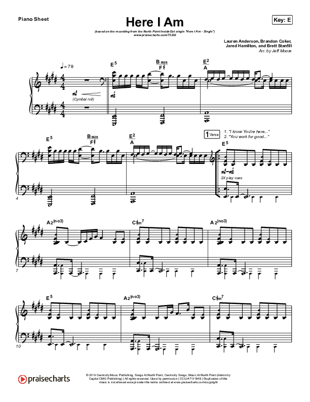 Here I Am Piano Sheet (North Point Worship / Kaycee Hines)