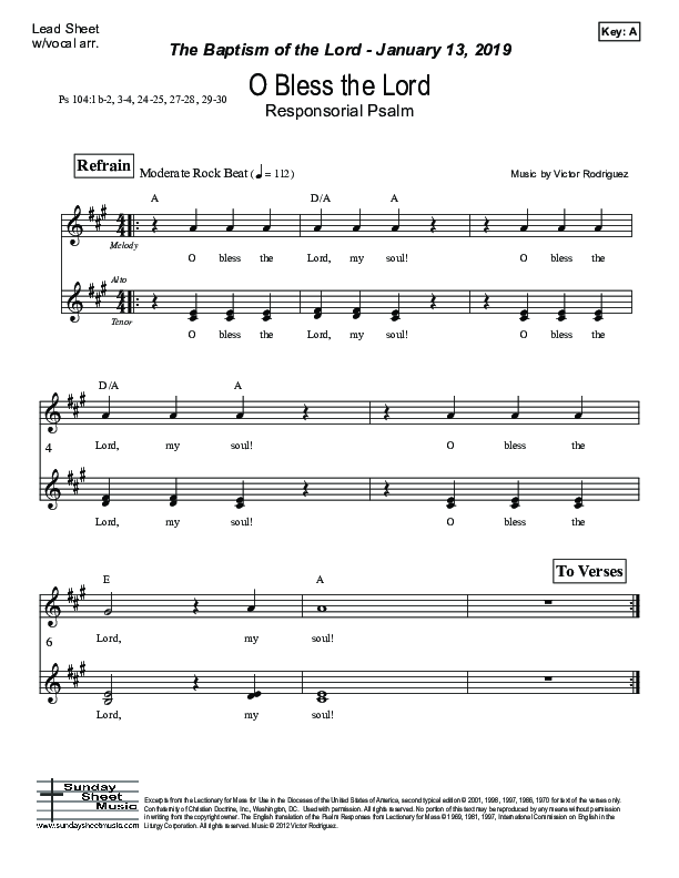 O Bless The Lord (Psalm 104) Lead Sheet (Victor Rodriguez)