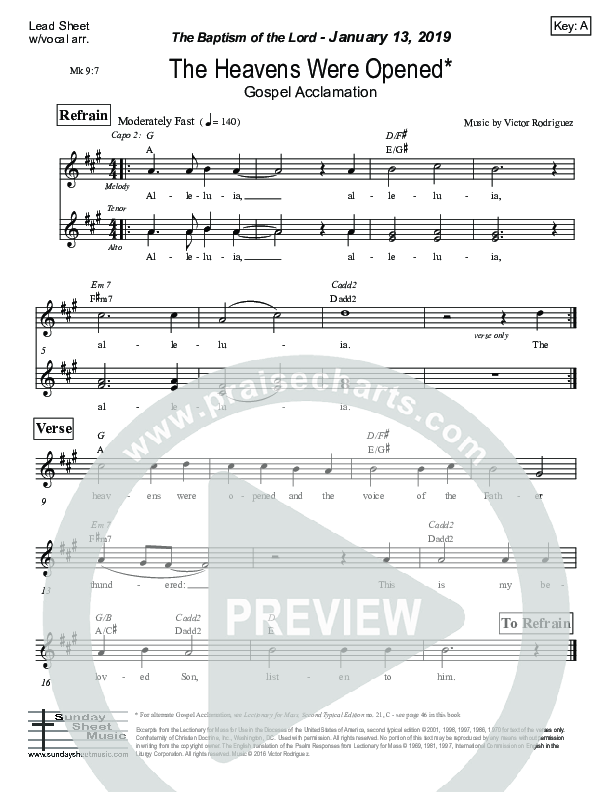 The Heavens Were Opened ( Mark 9) Lead Sheet (Victor Rodriguez)