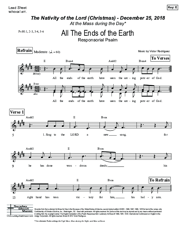 All The Ends Of The Earth (Psalm 98) Lead Sheet (Victor Rodriguez)