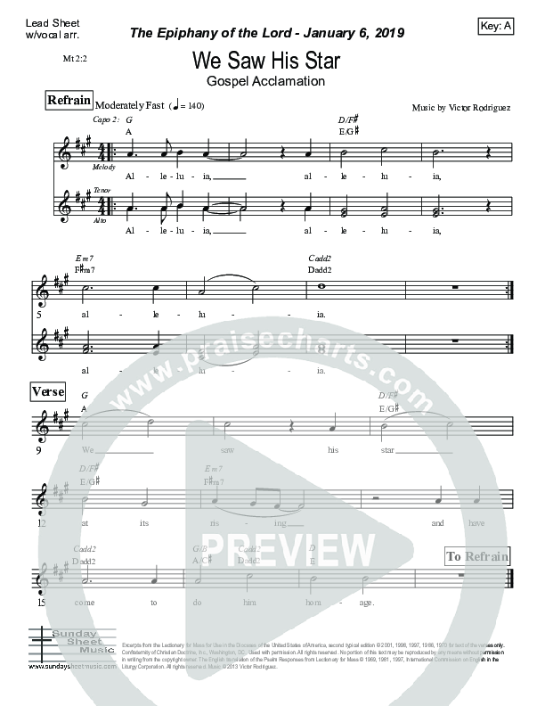 We Saw His Star (Matthew 2) Lead Sheet (Victor Rodriguez)