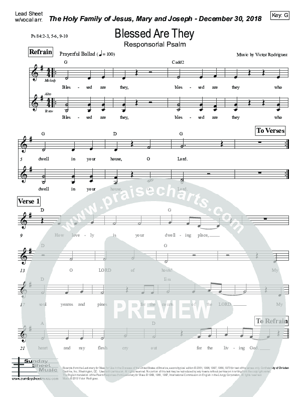 Blessed Are They (Psalm 84) Lead Sheet (Victor Rodriguez)