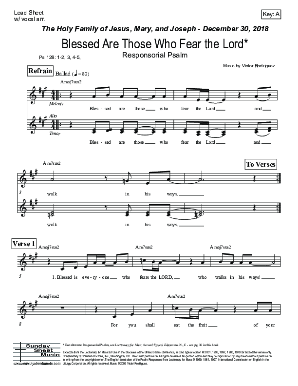 Blessed Are Those Who Fear The Lord (Psalm 128) Lead Sheet (Victor Rodriguez)