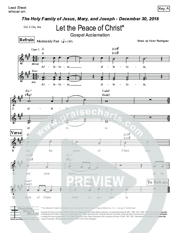 Let The Peace Of Christ (Colossians 3) Lead Sheet (Victor Rodriguez)