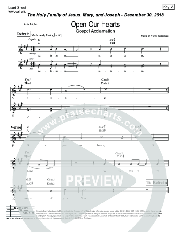 Open Our Hearts (Acts 16) Lead Sheet (Victor Rodriguez)