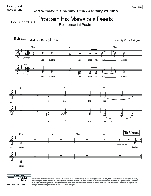 Proclaim His Marvelous Deeds (Psalm 96) Lead Sheet (Victor Rodriguez)