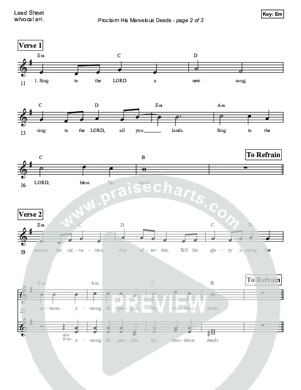 Proclaim His Marvelous Deeds (Psalm 96) Lead Sheet (Victor Rodriguez)