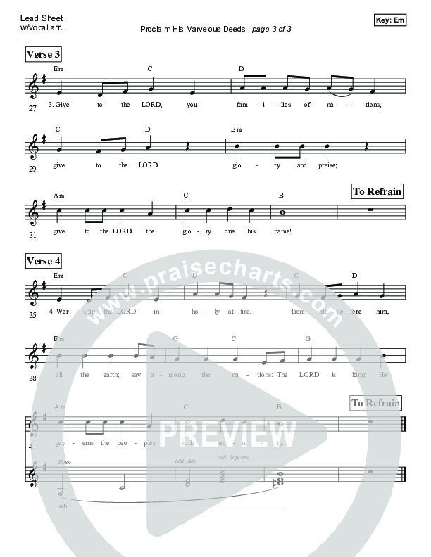 Proclaim His Marvelous Deeds (Psalm 96) Lead Sheet (Victor Rodriguez)