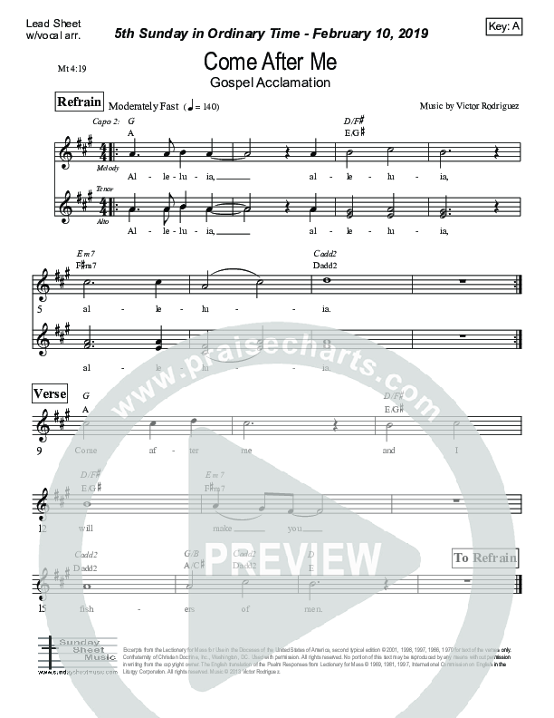 Come After Me (Matthew 4) Lead Sheet (Victor Rodriguez)