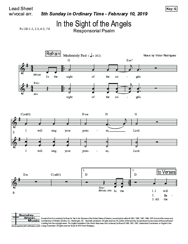 In The Sight Of The Angels (Psalm 138) Lead Sheet (Victor Rodriguez)