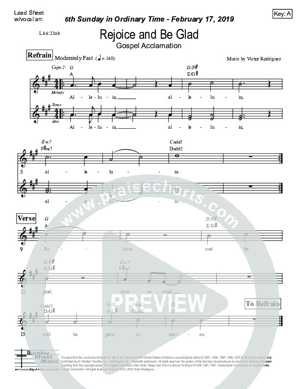 Rejoice And Be Glad (Luke 6) Lead Sheet (Victor Rodriguez)