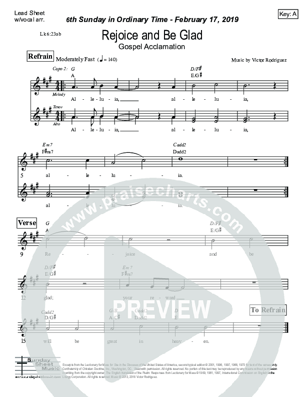 Rejoice And Be Glad (Luke 6) Lead Sheet (Victor Rodriguez)