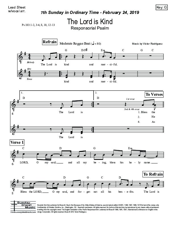 The Lord Is Kind (Psalm 103) Lead Sheet (Victor Rodriguez)