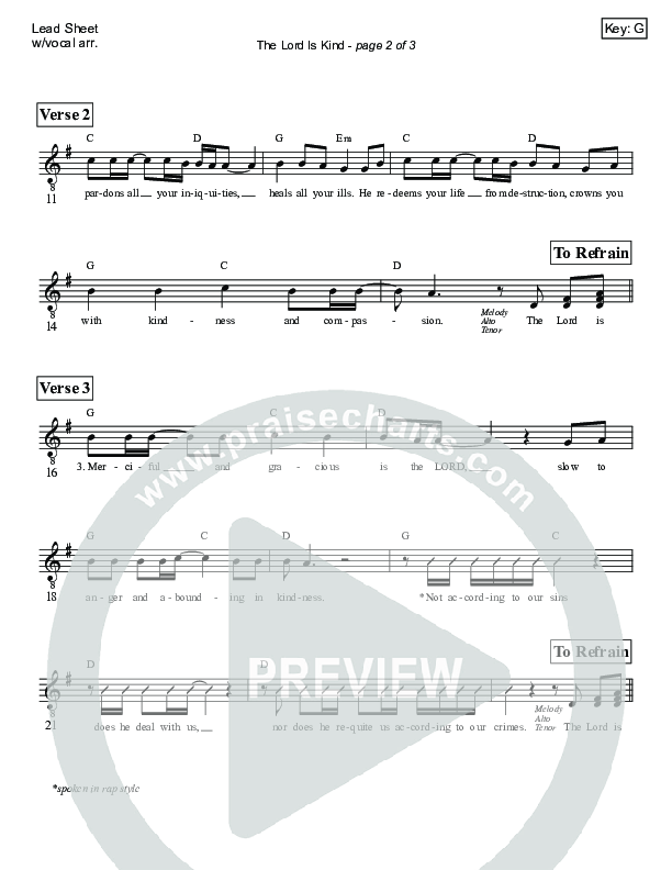The Lord Is Kind (Psalm 103) Lead Sheet (Victor Rodriguez)