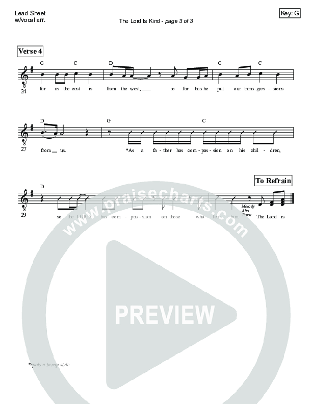 The Lord Is Kind (Psalm 103) Lead Sheet (Victor Rodriguez)