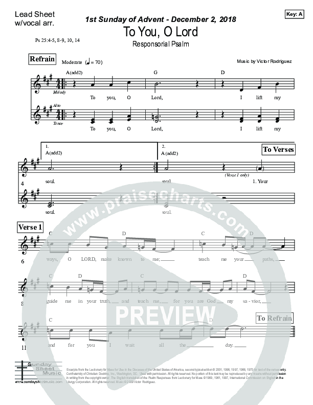 To You O Lord (Psalm 25) Lead Sheet (Victor Rodriguez)