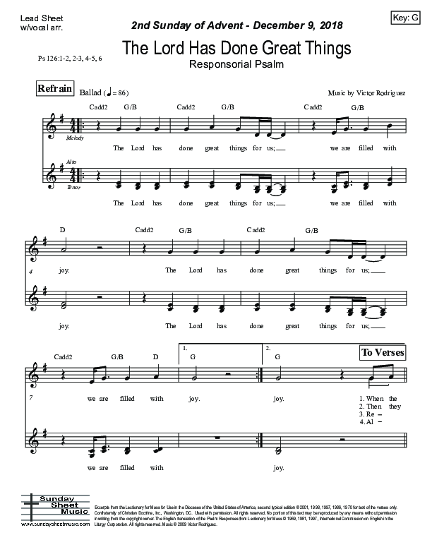 The Lord Has Done Great Things (Psalm 126) Lead Sheet (Victor Rodriguez)