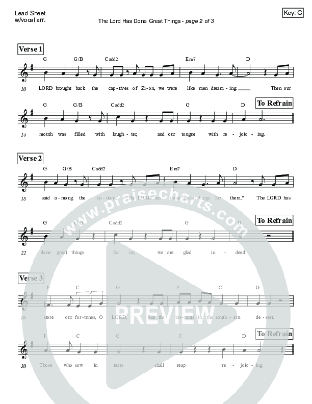 The Lord Has Done Great Things (Psalm 126) Lead Sheet (Victor Rodriguez)