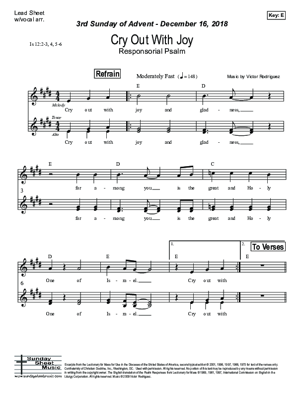 Cry Out With Joy (Isaiah 12) Lead Sheet (Victor Rodriguez)