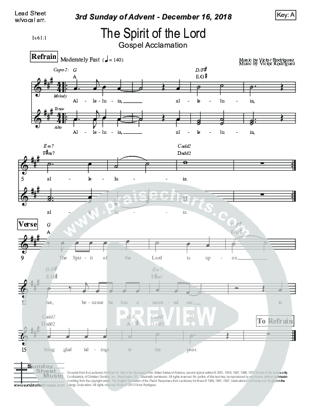 The Spirit Of The Lord (Isaiah 61) Lead Sheet (Victor Rodriguez)