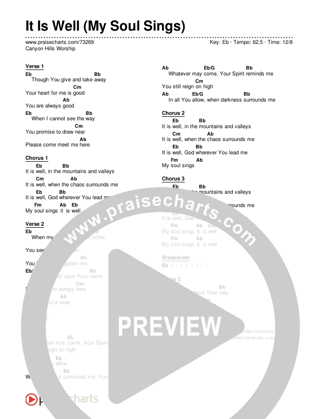 It Is Well (My Soul Sings) Chords & Lyrics (Canyon Hills Worship)