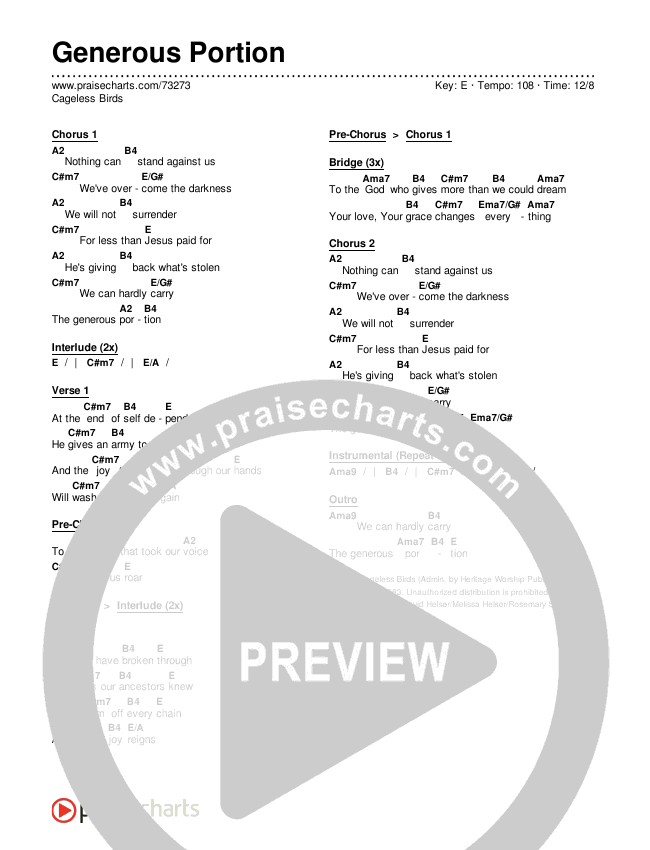 Generous Portion Chords & Lyrics (Cageless Birds)