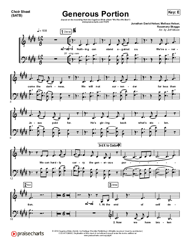 Generous Portion Choir Sheet (SATB) (Cageless Birds)