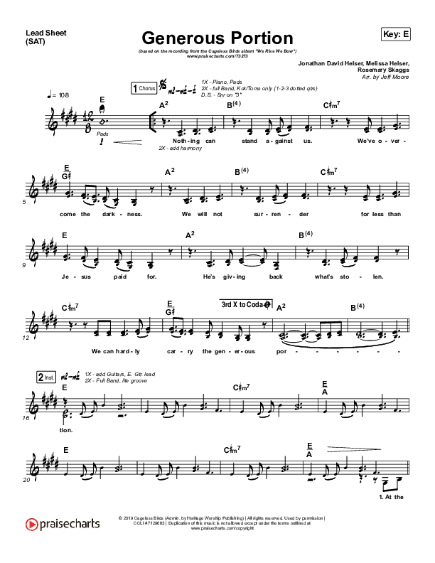 Generous Portion Lead Sheet (SAT) (Cageless Birds)