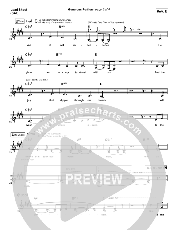 Generous Portion Lead Sheet (SAT) (Cageless Birds)