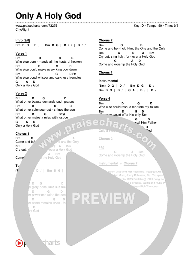 Only A Holy God Chords & Lyrics (CityAlight)