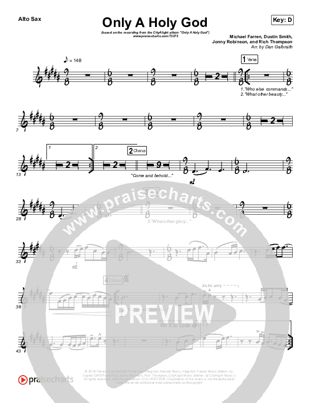 Only A Holy God Alto Sax (CityAlight)