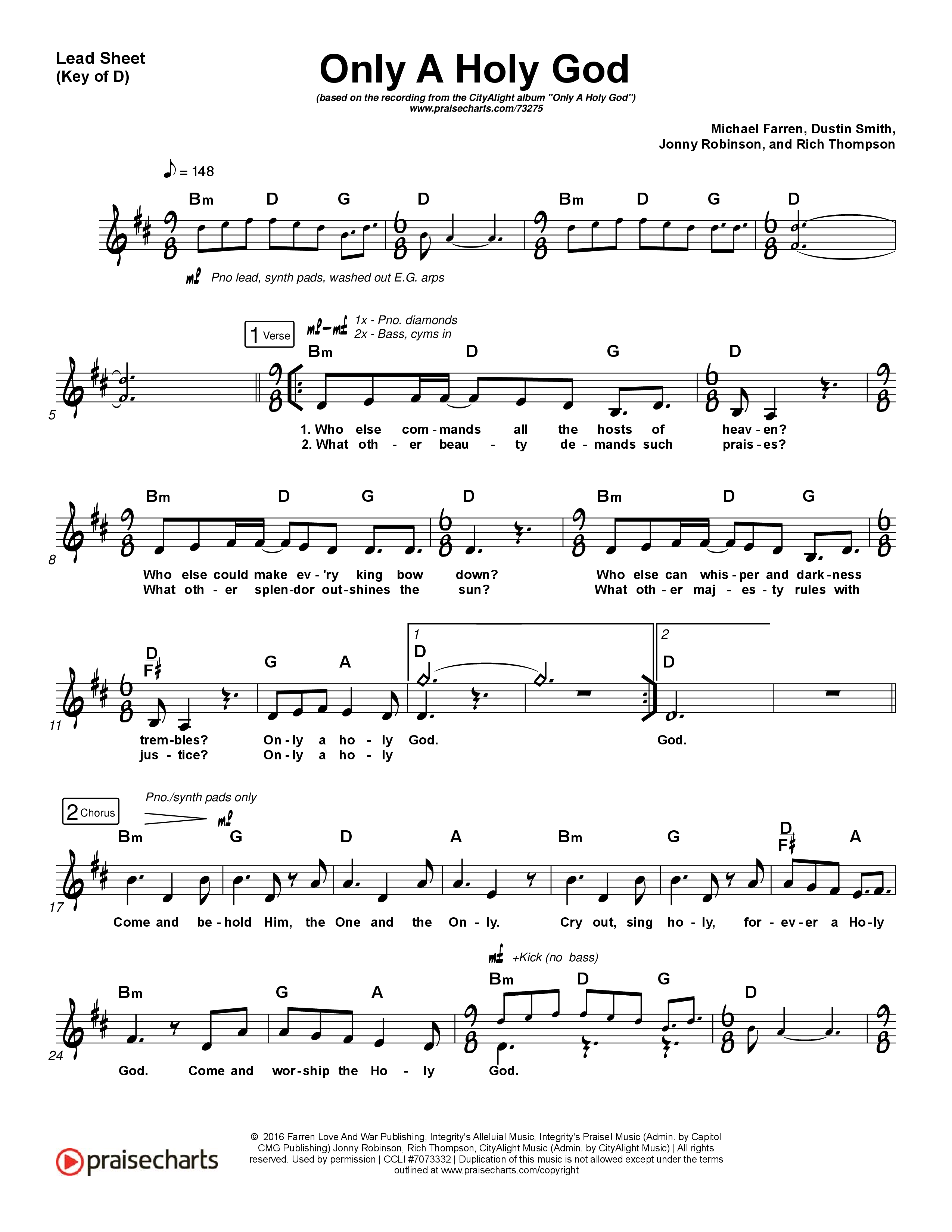 Only A Holy God Lead Sheet (Melody) (CityAlight)