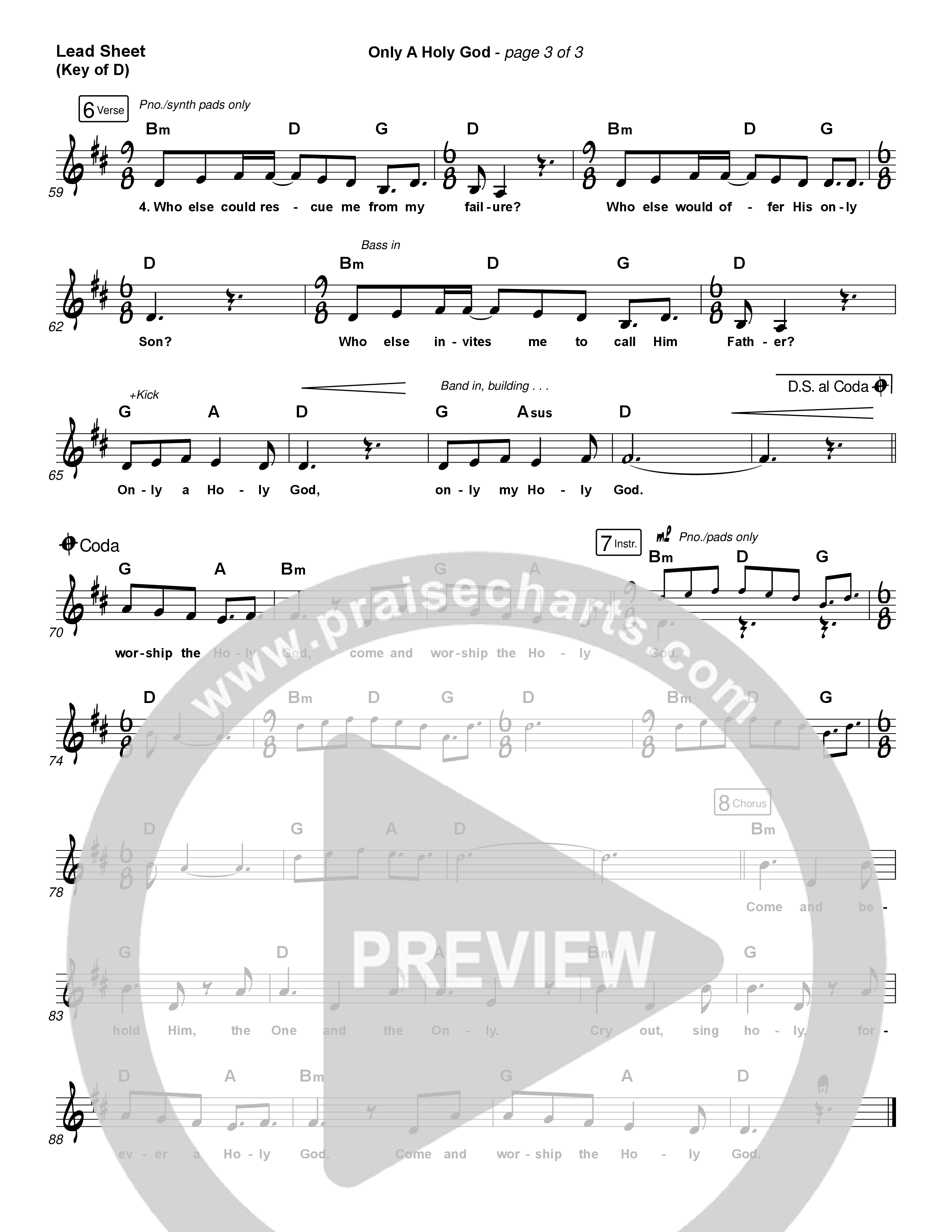 Only A Holy God Lead Sheet (Melody) (CityAlight)