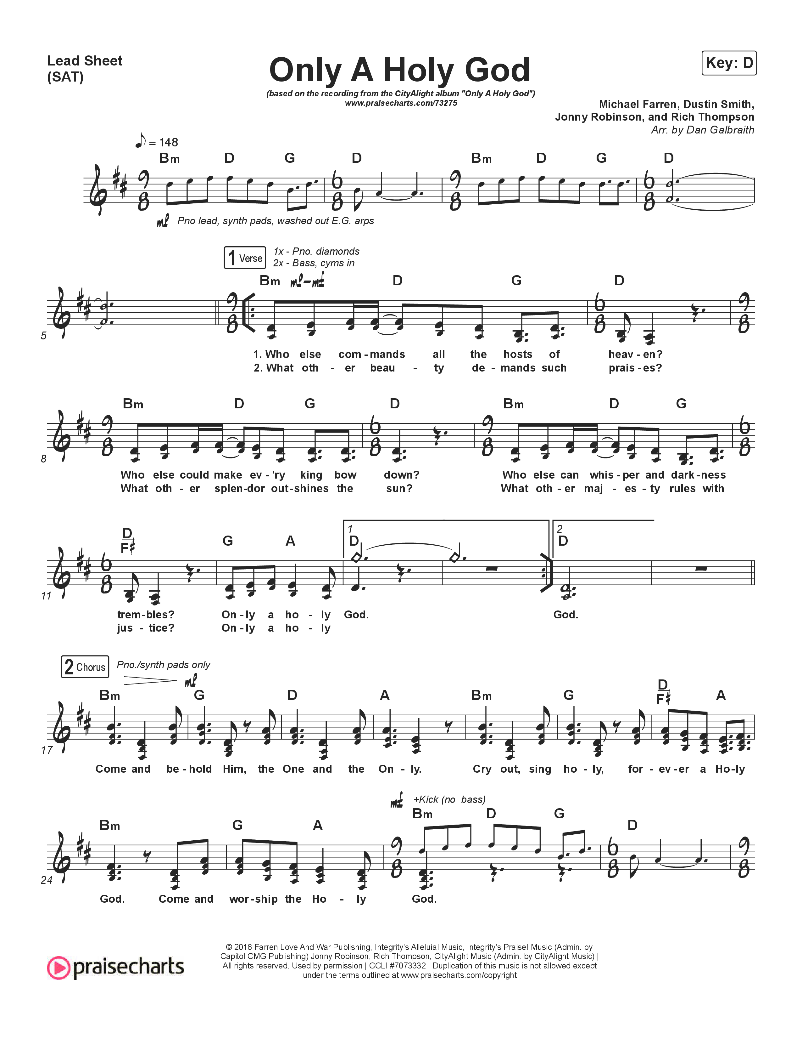 Only A Holy God Piano/Vocal Pack (CityAlight)