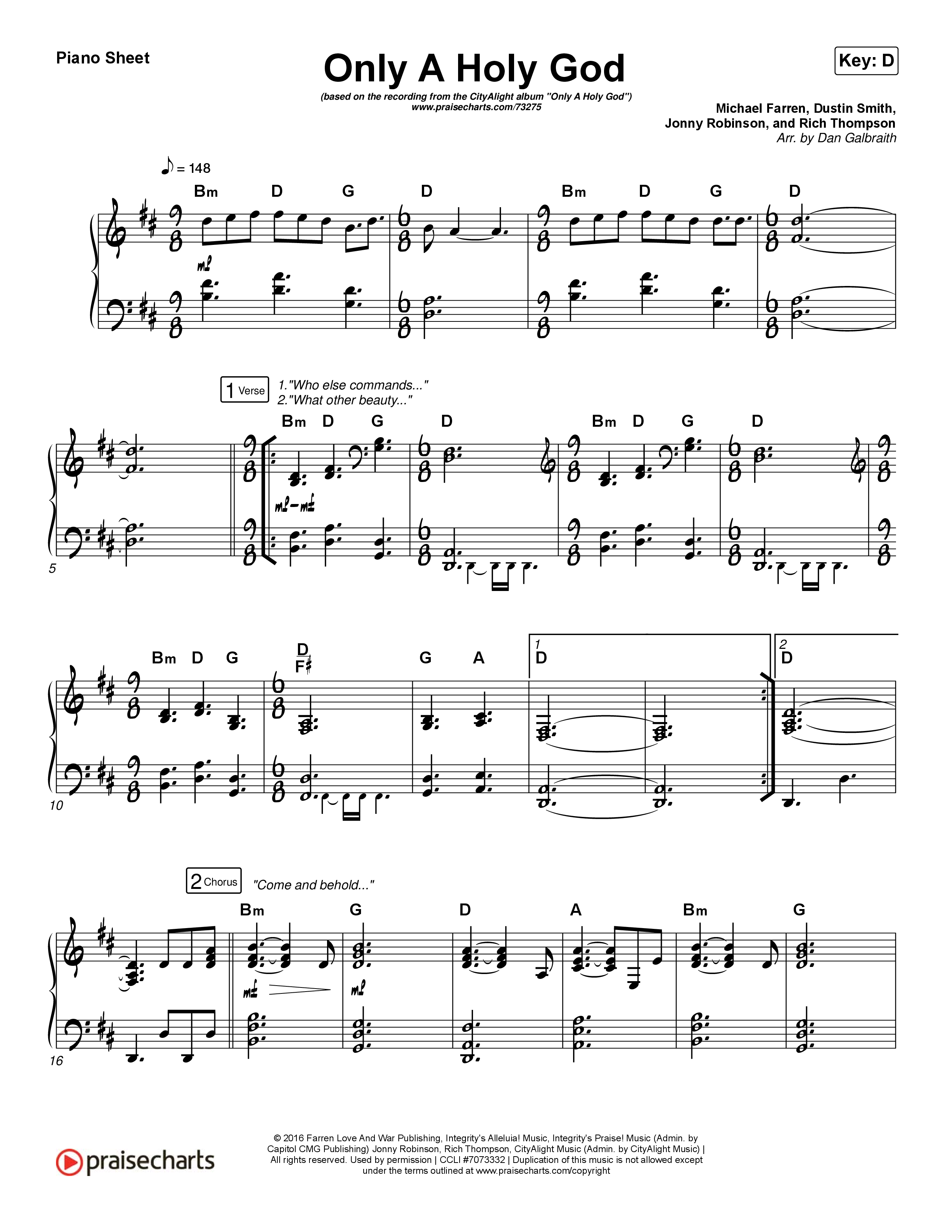 Only A Holy God Piano Sheet (CityAlight)