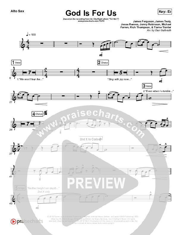 God Is For Us Alto Sax (CityAlight)