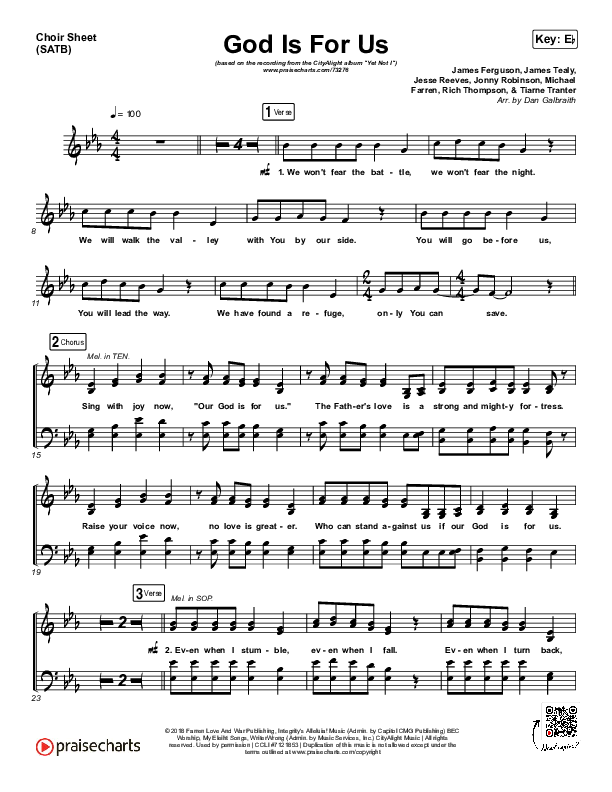 God Is For Us Choir Sheet (SATB) (CityAlight)