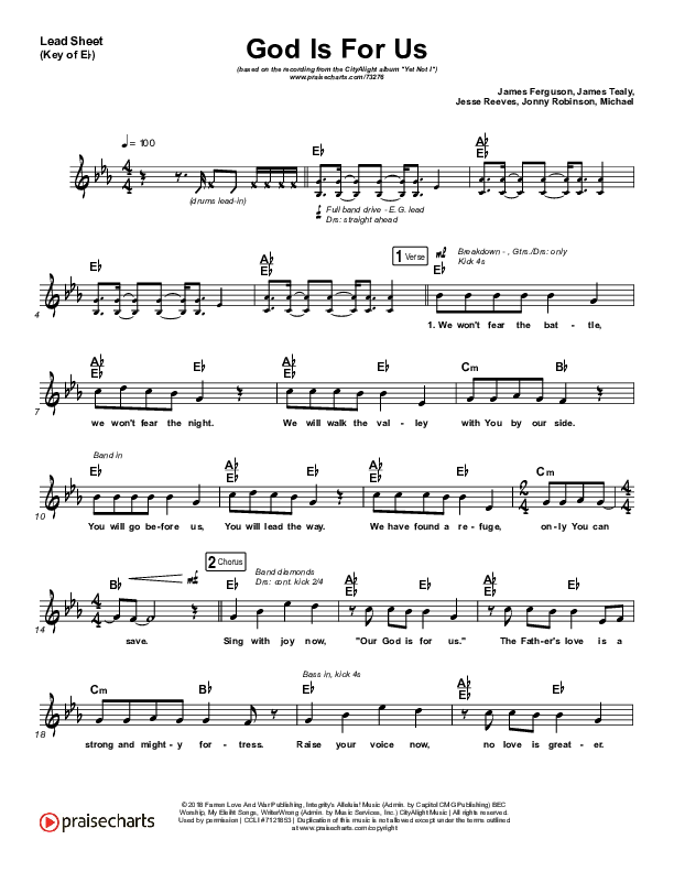 God Is For Us Lead Sheet (Melody) (CityAlight)