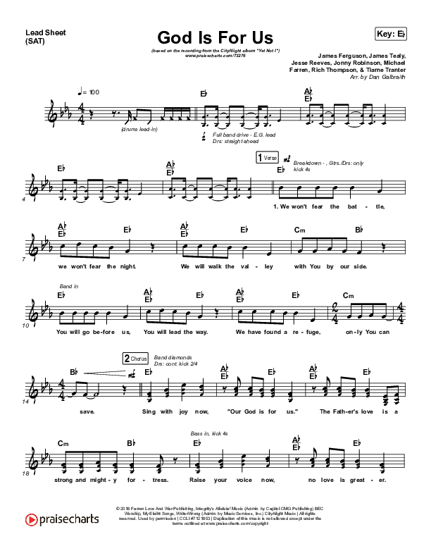 God Is For Us Lead Sheet (SAT) (CityAlight)